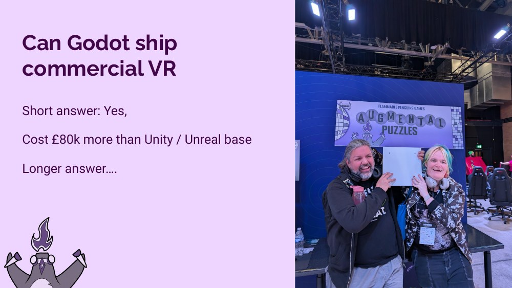 Can Godot ship commercial VR — short answer yes, cost £80k more than Unity/Unreal base